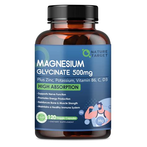 Nature Target Magnesium Glycinate 500mg Chelated Magnesium With Zinc ...