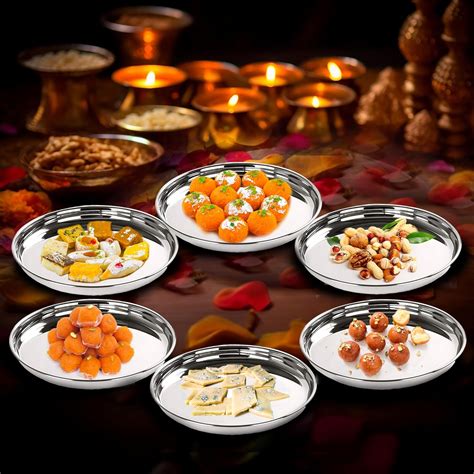 Buy SAVYA HOME 6 Pcs Big Steel Plate Set| Stainless Steel Dinner Plate ...