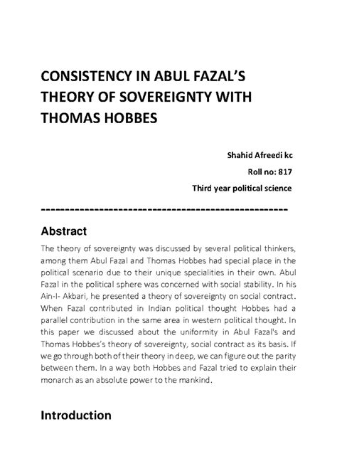abul fazal and hobbes on sovereignity - CONSISTENCY IN ABUL FAZAL’S ...