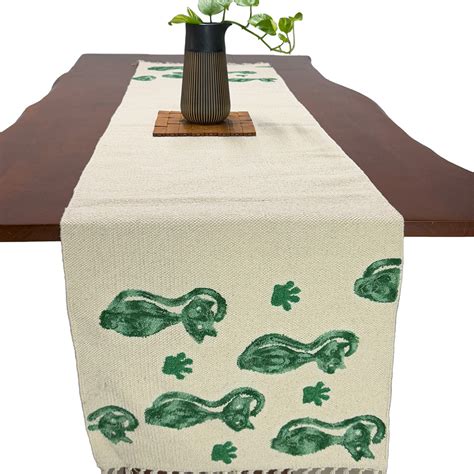 Buy Beige and Green Tufted Cotton Table Runner with Fringes – The ...