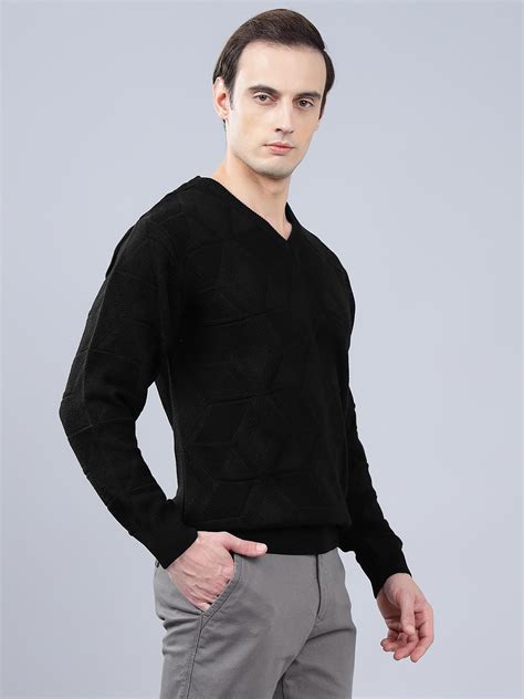 Buy Cantabil Men Black Self Design Sweater Online
