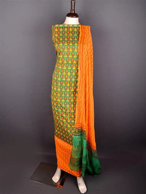 Cotton Block Printed Cotton Suit with Pure Chiffon Dupatta – ISZA
