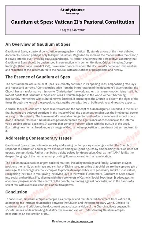 Gaudium et Spes: Vatican II's Pastoral Constitution Free Essay Example