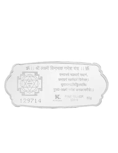 Kundan Lakshmi Ganesha Stylized Silver Bar of 50 Gram in 999 Purity ...