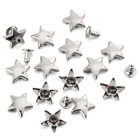 Buy 100 Sets 12MM Silver Star Rivets for Leather Star Rivet Studs ...