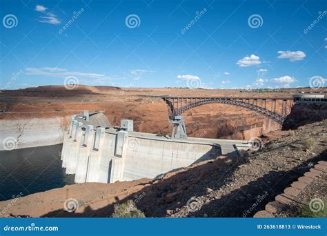 Aerial View of the Historic Glen Canyon Dam with Low Water Levels in ...