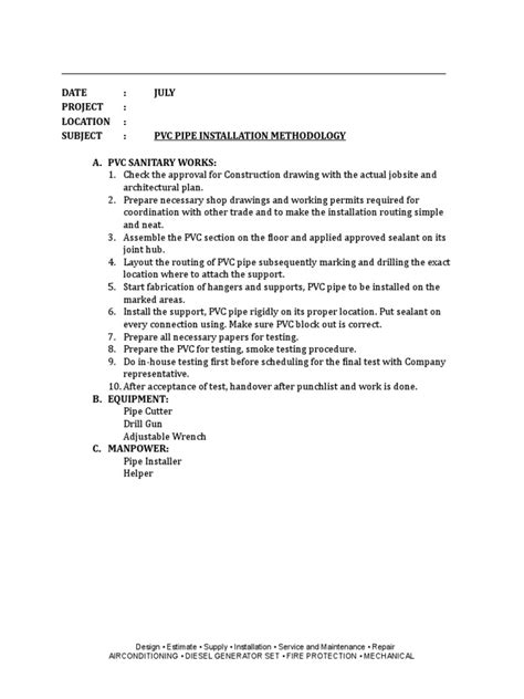 PVC Pipe Installation Methodology | PDF