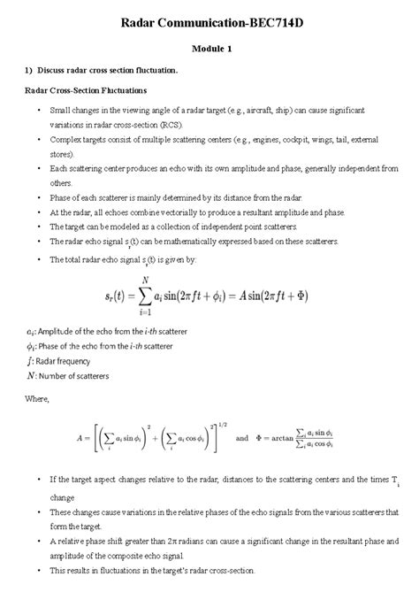 Radar Module 1: Understanding RCS Fluctuations and Their Impacts - Studocu