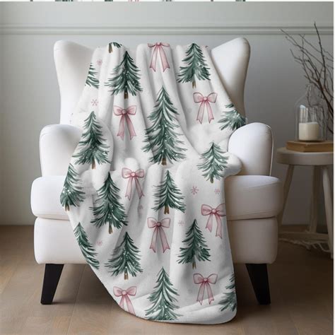 Coquette Pink Bow Christmas Blanket Christmas Tree Fleece Throw Pink ...