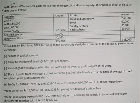 prepare veena capital account and veena 's executors account on the ...