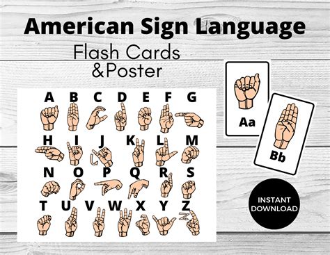 Alphabet Flash Cards American sign language Printable | Etsy