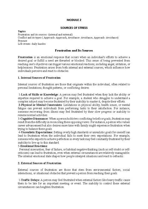 MDC Module 2 - Understanding Sources of Stress and Conflict - Studocu