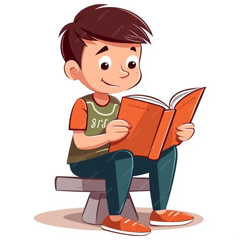 Cute Kid Reading A Book In Childrens Day Illustration Vector Clipart ...