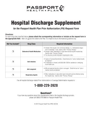 Fillable Online Hospital Discharge Supplement. Passport Health Plan ...