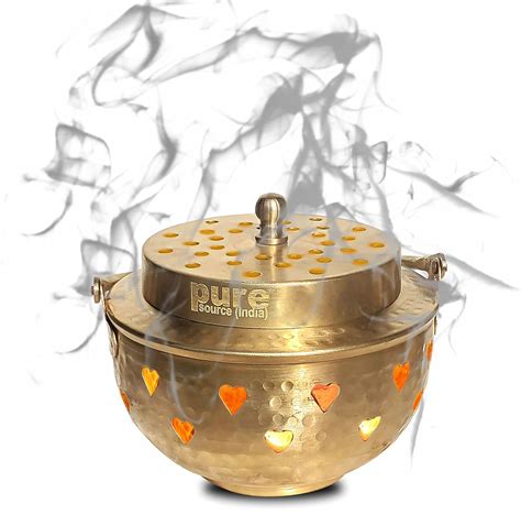Pure Source India Brass Kapoor Dani, Aroma Diffuser, Bakhoor Dani ...