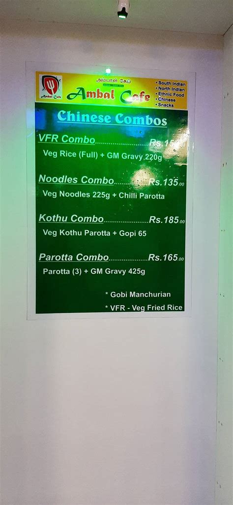 Menu at Ambal Cafe, Chennai