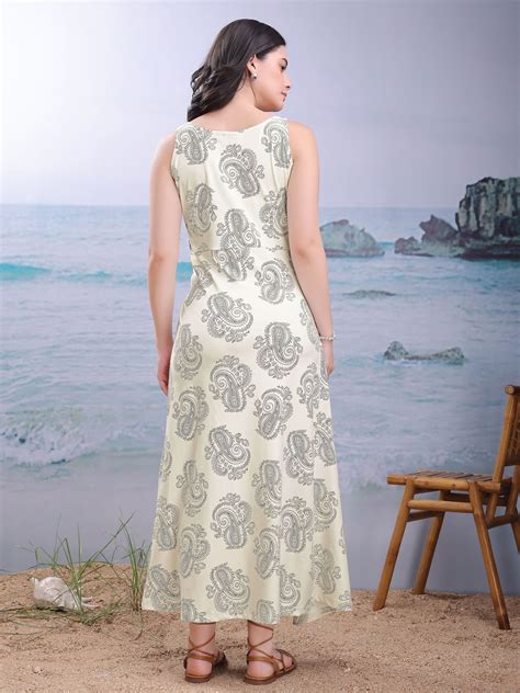 Women Off White Party Maxi/Full Length A-line Dress – Purvaja