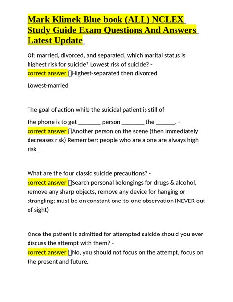 Mark Klimek Blue book (ALL) NCLEX Study Guide Exam Questions And ...