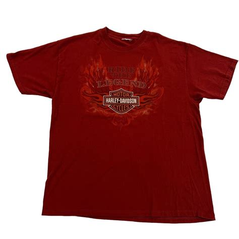 Y2K HARLEY DAVIDSON TEE SHIRT RED RIDE THE LEGEND... - Depop