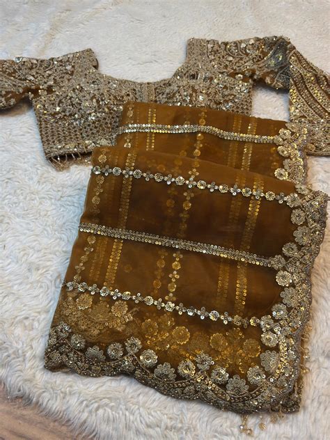Golden Net Saree with Readymade Embroidered Blouse – Champagne Gold ...