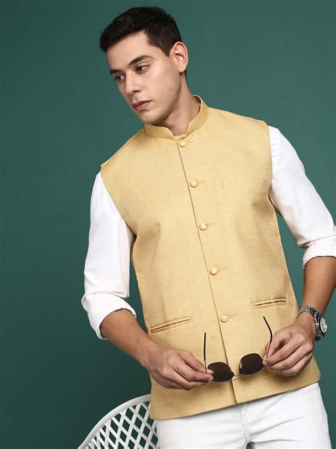 SHOWOFF Men's Solid Beige Slim Fit Nehru Jacket