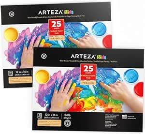 Arteza 12x16” Finger Paint Paper Pad, Pack of 2, 50 Sheets (43lb/70gsm ...