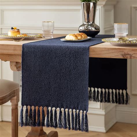 Amazon.com: ZeeMart Navy Table Runners 90 Inches Long, Burlap Linen ...