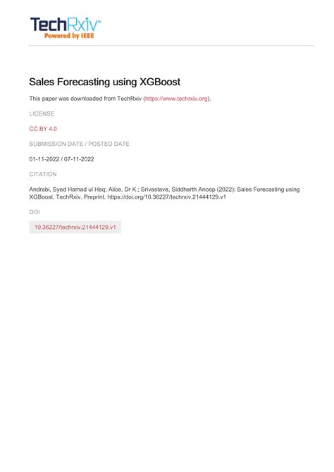 Sales Forecasting using XGBoost Research Paper - Sales Forecasting ...