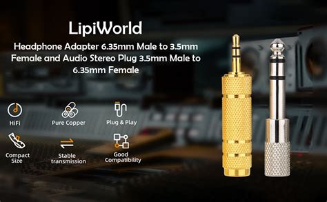 LipiWorld® Headphone Adapter 6.35mm Male to 3.5mm Female and Audio ...