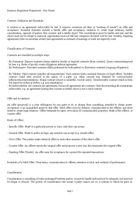 Business Regulatory Framework (BRF) Summary: Key Points on Contracts ...