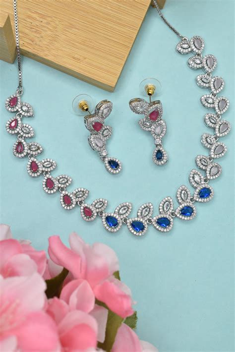 Meira jewellery American Diamond Jewellery set | Rose Gold Plated Trad ...