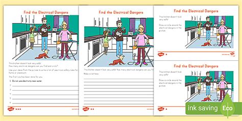 Find the Electrical Dangers Differentiated Worksheet for K-2nd Grade
