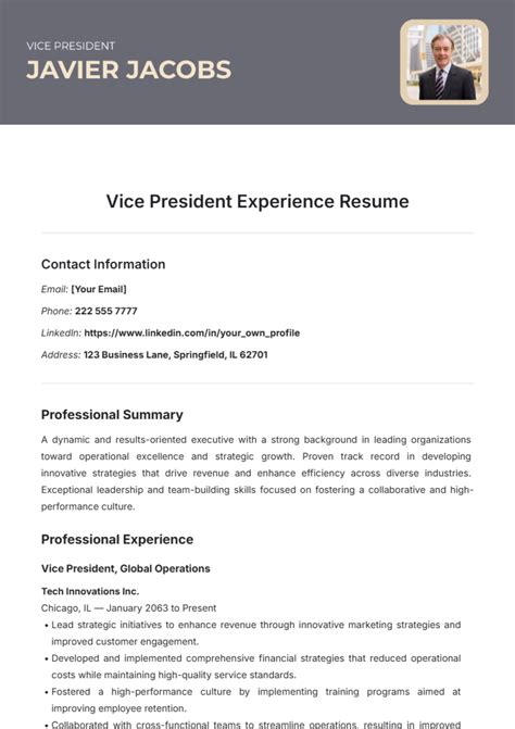 Vice President Of Operations Resume