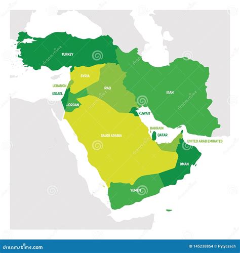 West Asia Region. Map of Countries in Western Asia or Middle East Stock ...