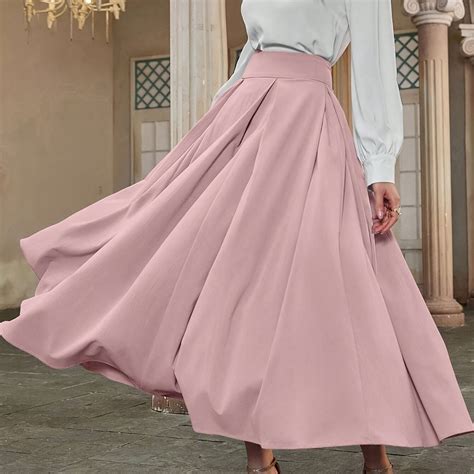 Solid Color Ankle Length Pleated Skirt, Elegant High Waist Skirt For ...