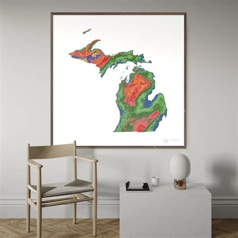 Michigan - Elevation map, white 48x48 - Fine Art Print – Grasshopper ...