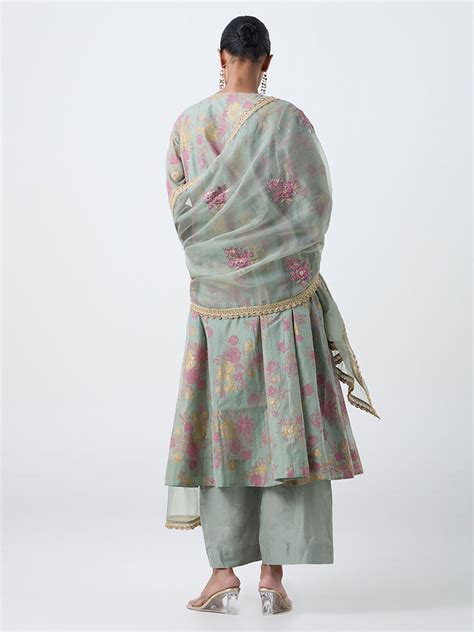 Buy Vark Mint Floral Pattern Anarkali Cotton-Blend Ethnic Set from Westside
