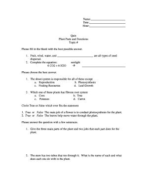 Fillable Online agriscience msu Plant Parts and Functions Quiz ...