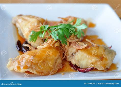 Fried Fish with Sweet and Sour Sauce. Stock Photo - Image of sour ...
