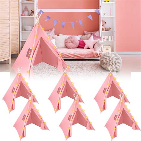 Amazon.com: MBJZSL 6 Packs Pink Teepee Tent for Kids with 10FT String Lights, Indoor Outdoor ...