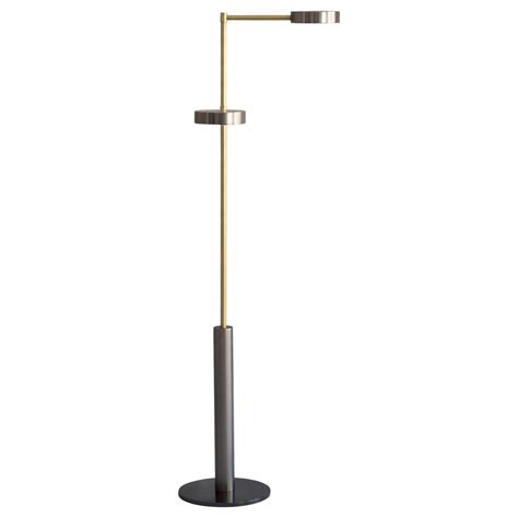 Modernist Brass and Etched Glass Cylinder Floor Lamp For Sale at 1stDibs