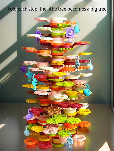 Stack Rainbow Flower Tree Plastic Stack Blocks 35/70/152 PCS For Kids ...