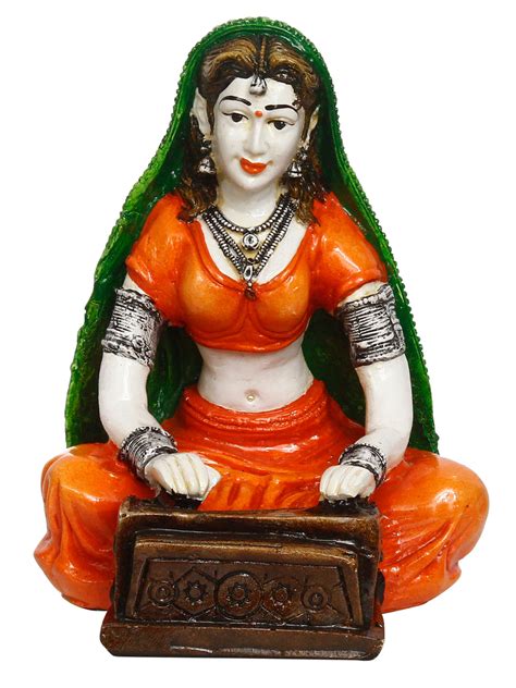 7 Inch Rajasthani Lady Playing Harmonium Handcrafted Decorative ...