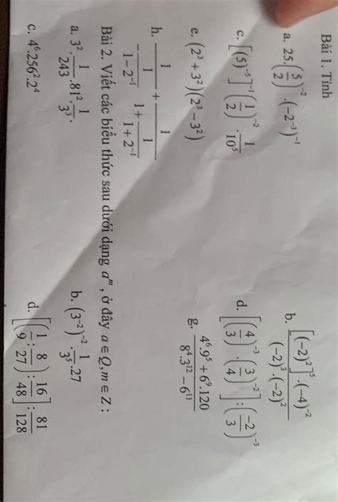Bài 1. Tính a. 25 (3)*(-2) OTH (23+32)(23-32) 1 4 d. 105 3 4 b. [(-2 ...