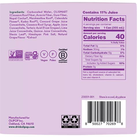 Olipop Prebiotic Soda Classic Grape 4 pk Cans - Shop Juice at H-E-B