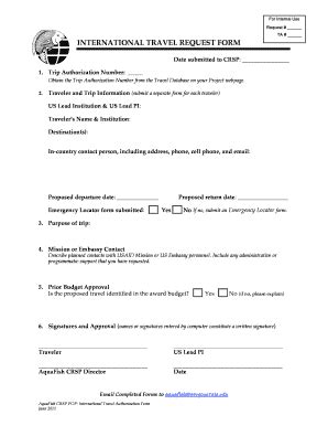 INTERNATIONAL TRAVEL REQUEST FORM - AquaFish CRSP - Fill and Sign ...