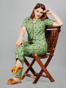 08GENCYCOLLECTION Women Printed Green Shirt & Pyjama set Price in India ...