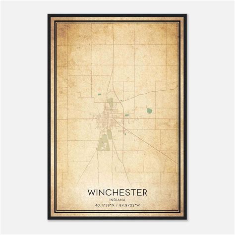 Vintage Winchester Indiana Map Poster, Winchester IN City Road Wall Art ...