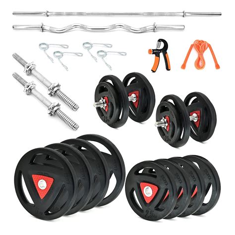 KAKSS Home Gym Combo Metal Rubber Weight Plates (30mm Hole)5ft Straigh ...