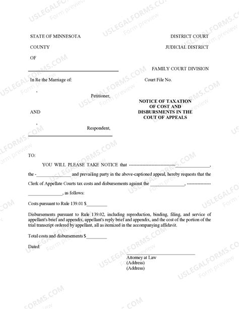 Minnesota Notice of Taxation of Costs and Disbursements on Appeal | US ...